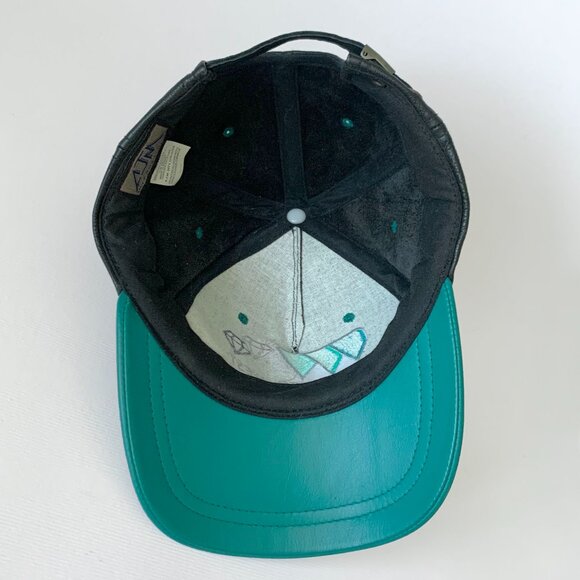 Vintage Leather Black Green Baseball Hat Cap Ventures West Diamond Streetwear - Picture 6 of 10